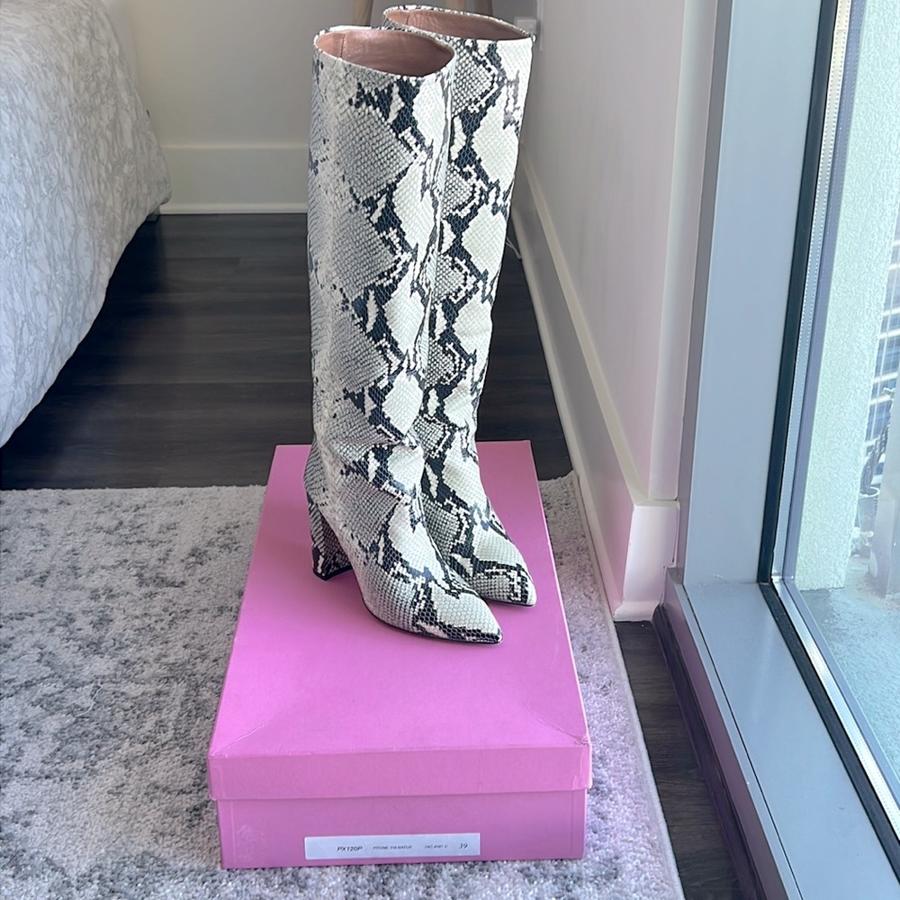 Paris Texas Snake-Effect Leather Knee Boots